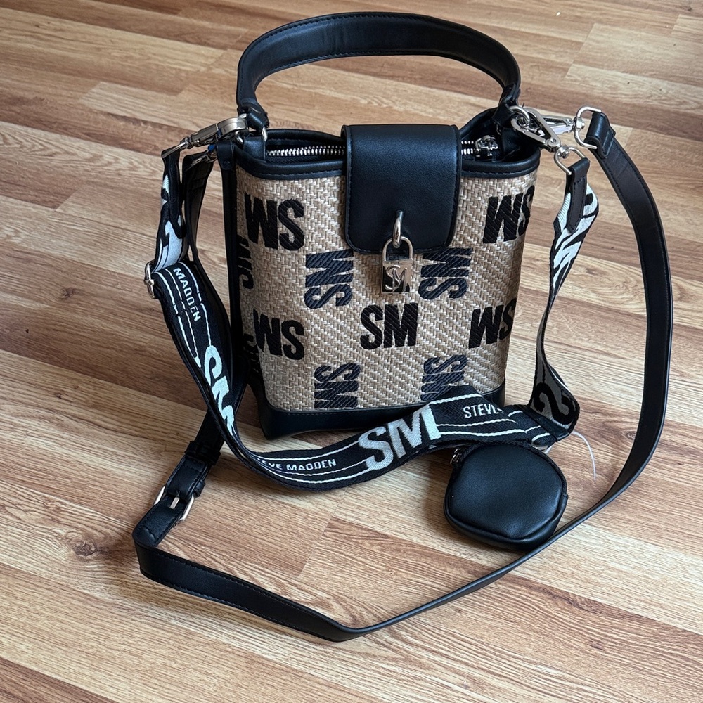 Steve Madden Black and Brown Logo Crossbody Bag